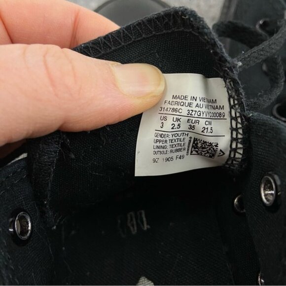 Converse Classic Monochrome Junior Black Low Top Sneakers US Size 3 - Picture 7 of 12